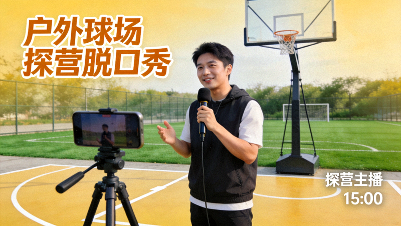 户外球场探营脱口秀直播画面