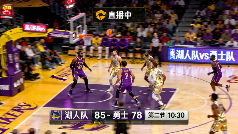 NBA常规赛湖人队对阵勇士队直播画面