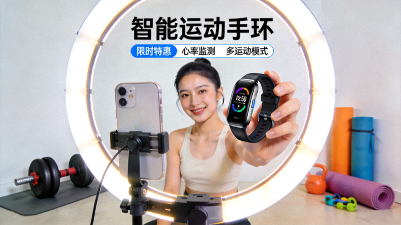 智能运动手环体育装备带货直播画面