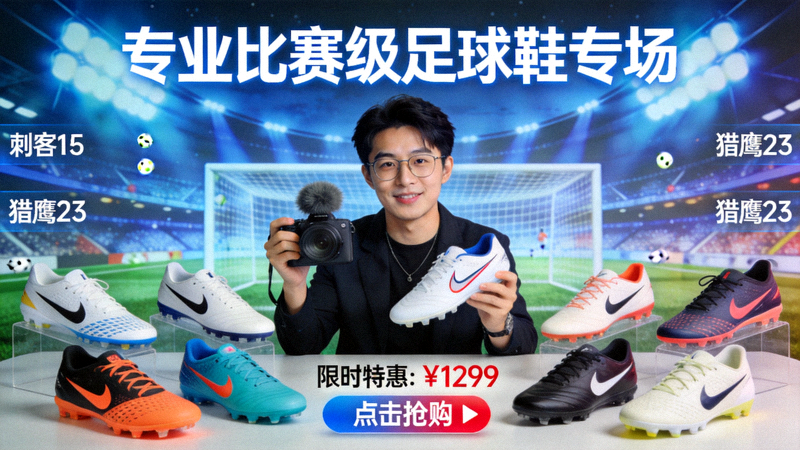 专业比赛级足球鞋专场带货直播画面